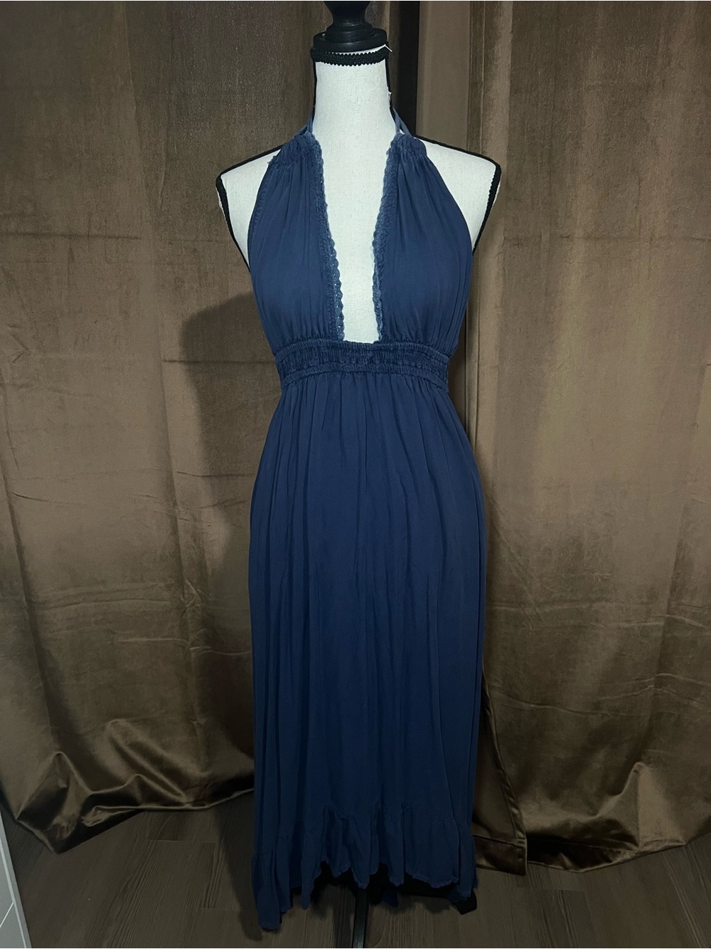 Halter Maxi Dress in Navy Blue